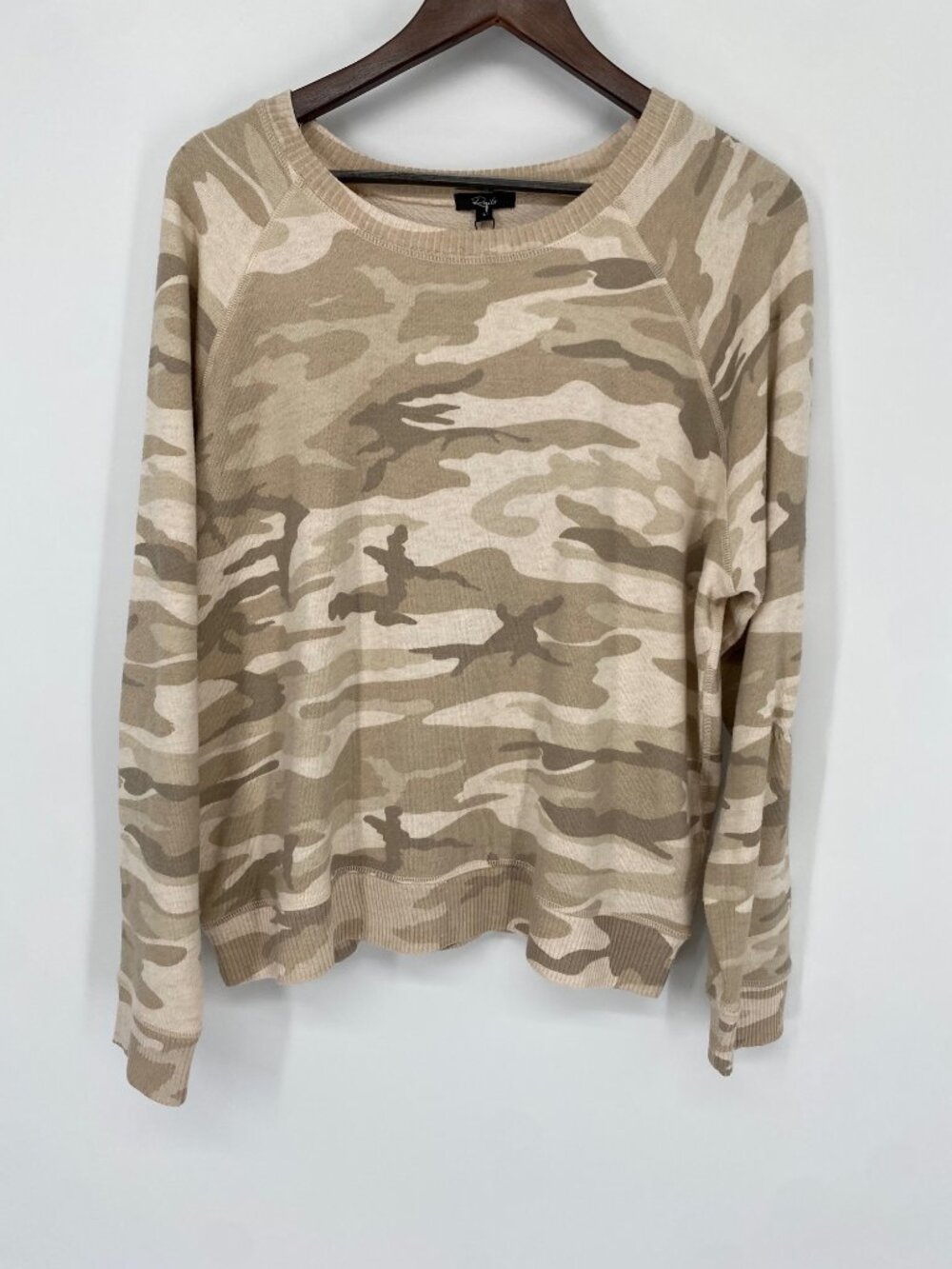 NWT RAILS THEO OATMEAL CAMO PULLOVER SWEATER RIBBED HEM LARGE